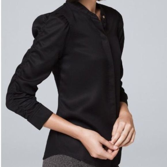 WHITE HOUSE BLACK MARKET Ruched Sleeve Denim Shirt Size Small - Picture 1 of 11